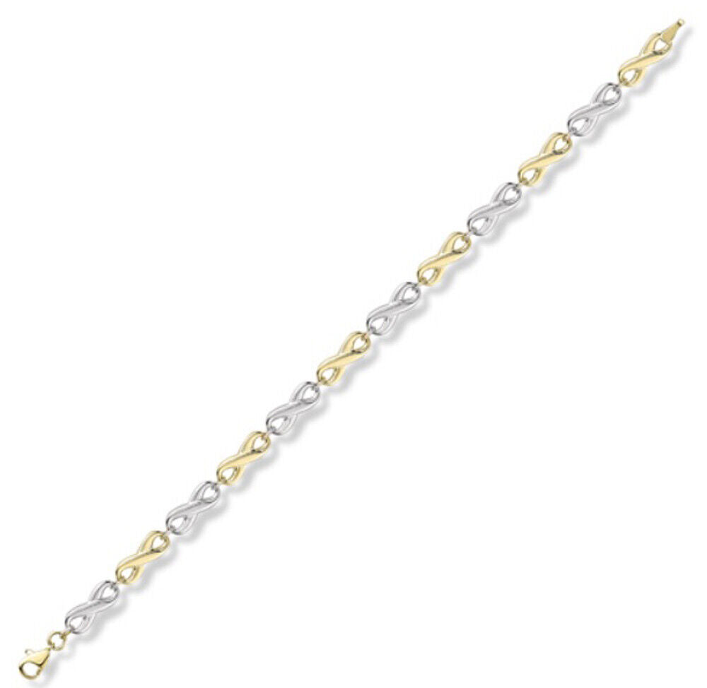 9ct Gold Infinity Bracelet White and Yellow Gold Hallmarked British Made Ladies