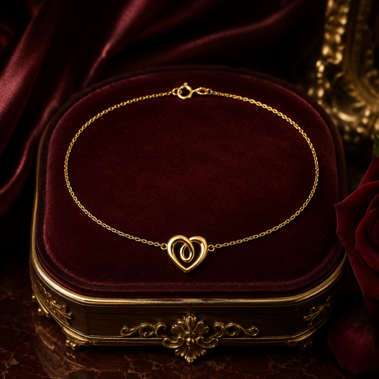 Minimalist Infinity Heart Chain Bracelet 9ct Yellow Gold 375 Hallmark 19cm