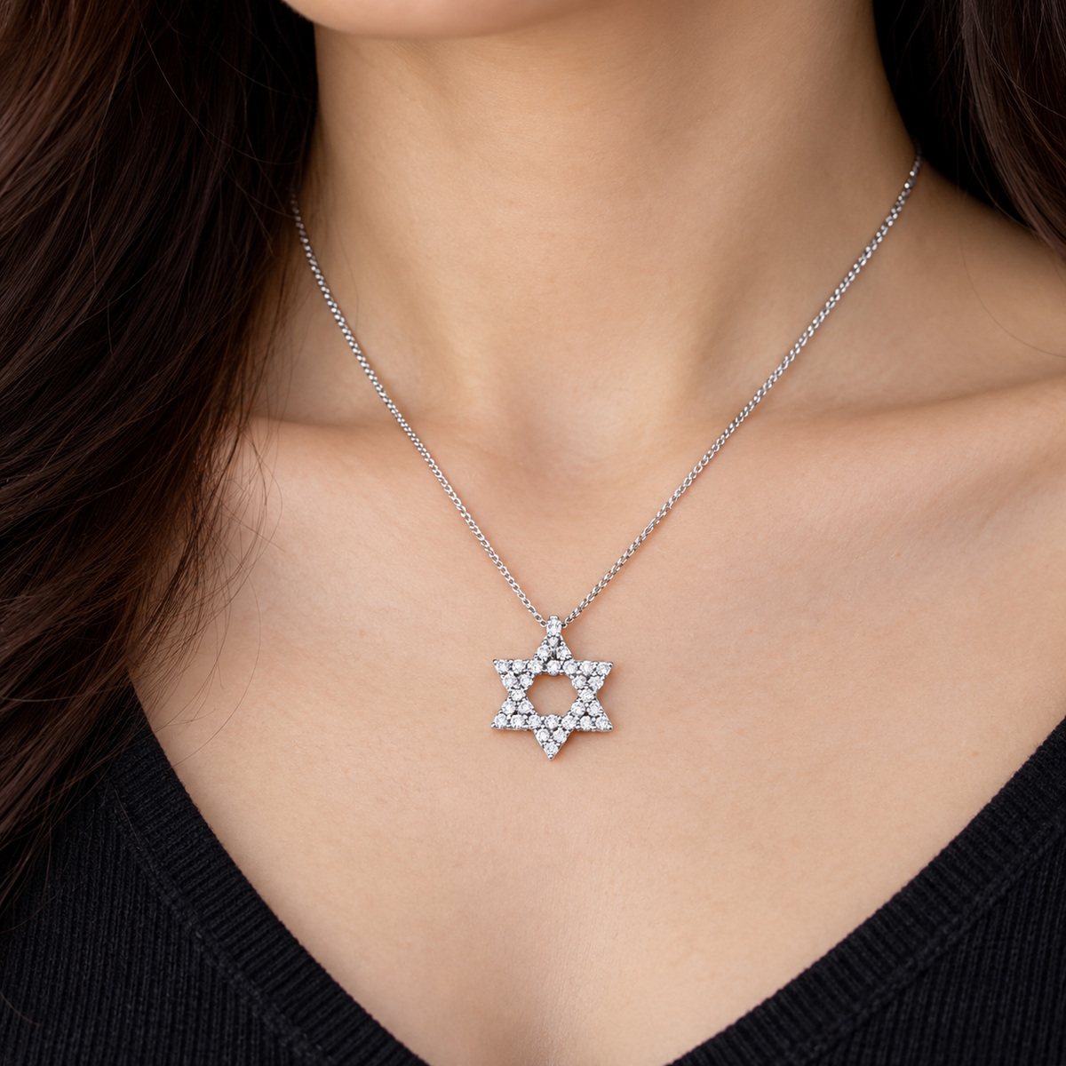 Diamond Star of David Pendant and Chain 18ct White Gold Genuine Premium Diamonds