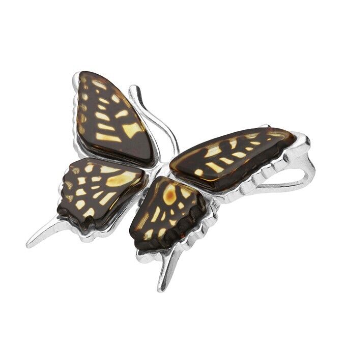 Real Amber Butterfly Pendant and Chain Solid Sterling Silver 925