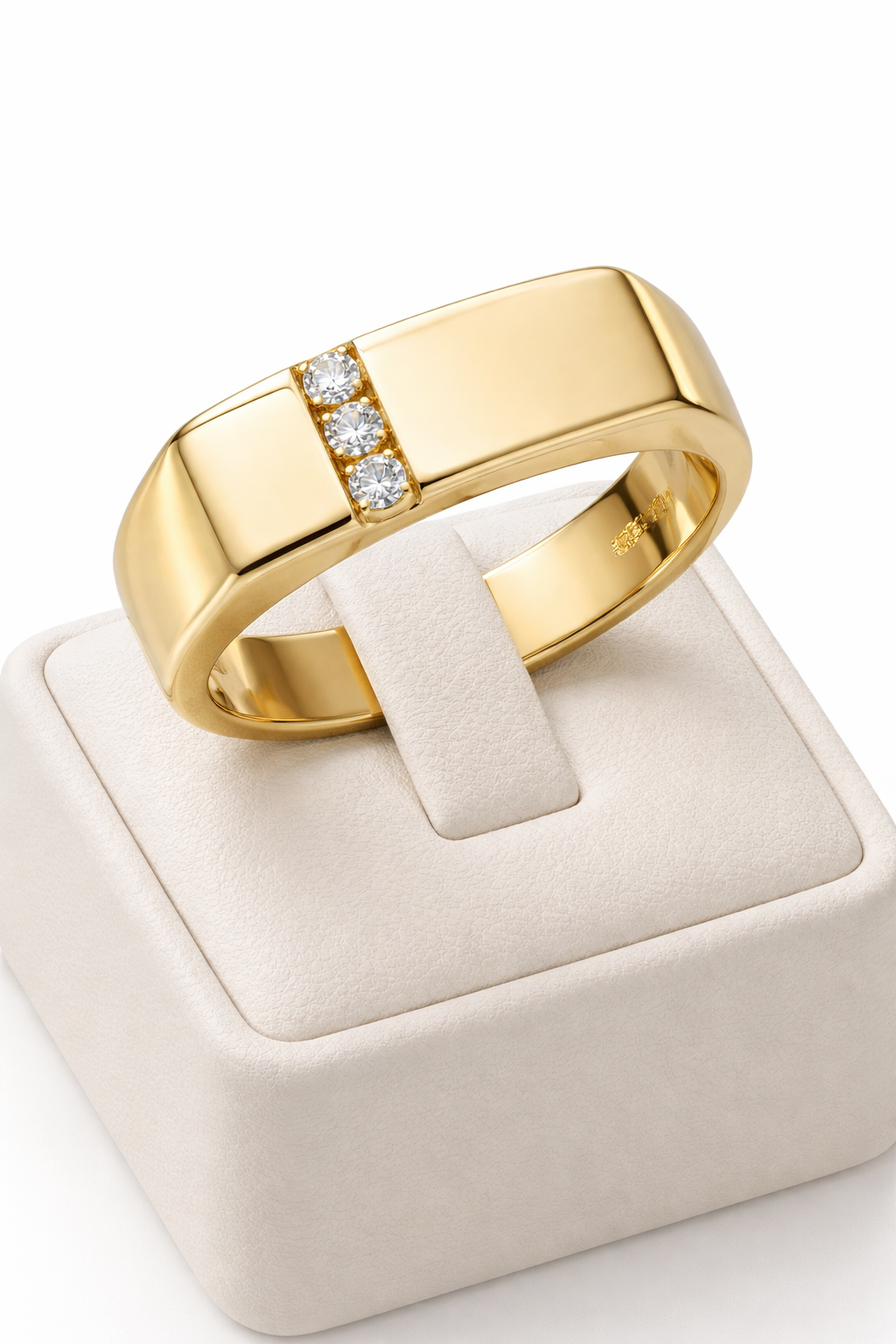 Men's Natural Diamond Ring Solid Yellow Gold Signet Wedding Band Hallmarked
