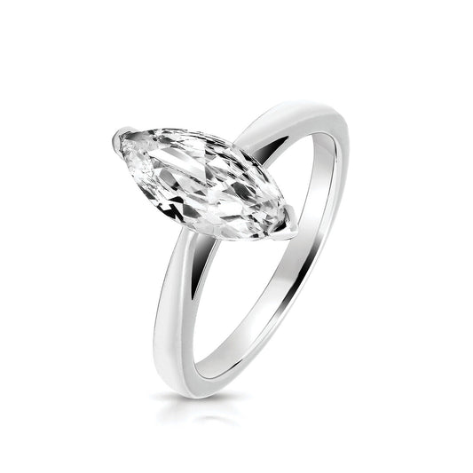 Sterling Silver 2 Claw Set 12x6mm Marquise Solitaire Ring 925 Hallmark
