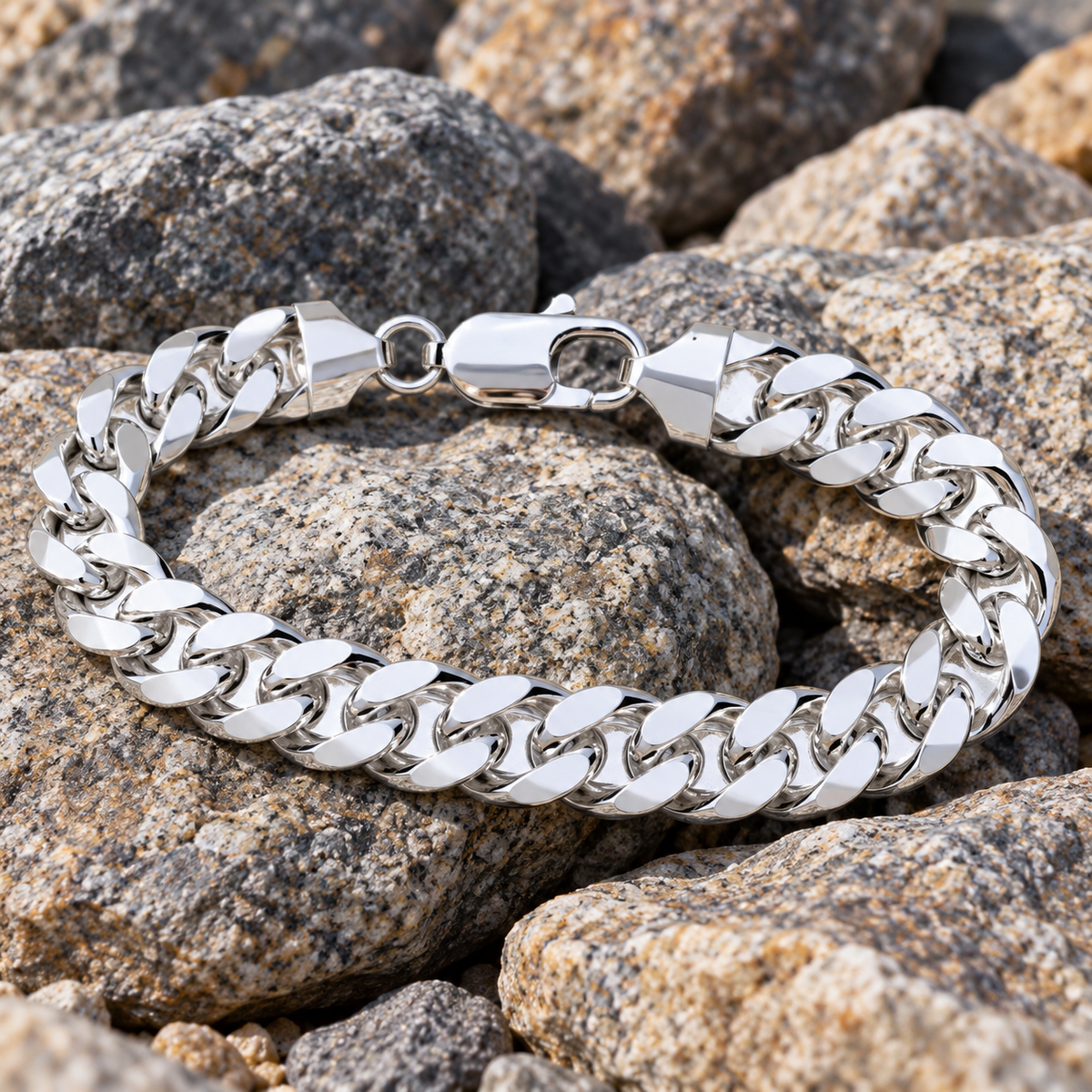 Men's Cuban Chain Bracelet Solid Silver 10mm Wide British Made Hallmarked 9"