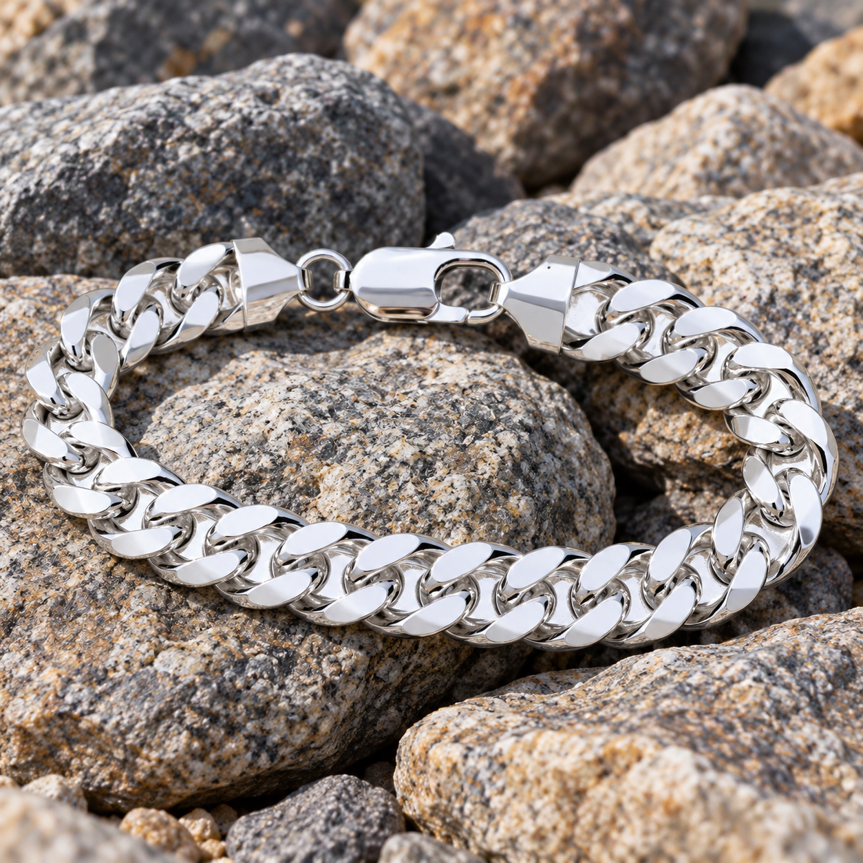 Men's Cuban Chain Bracelet Solid Silver 10mm Wide British Made Hallmarked 9"