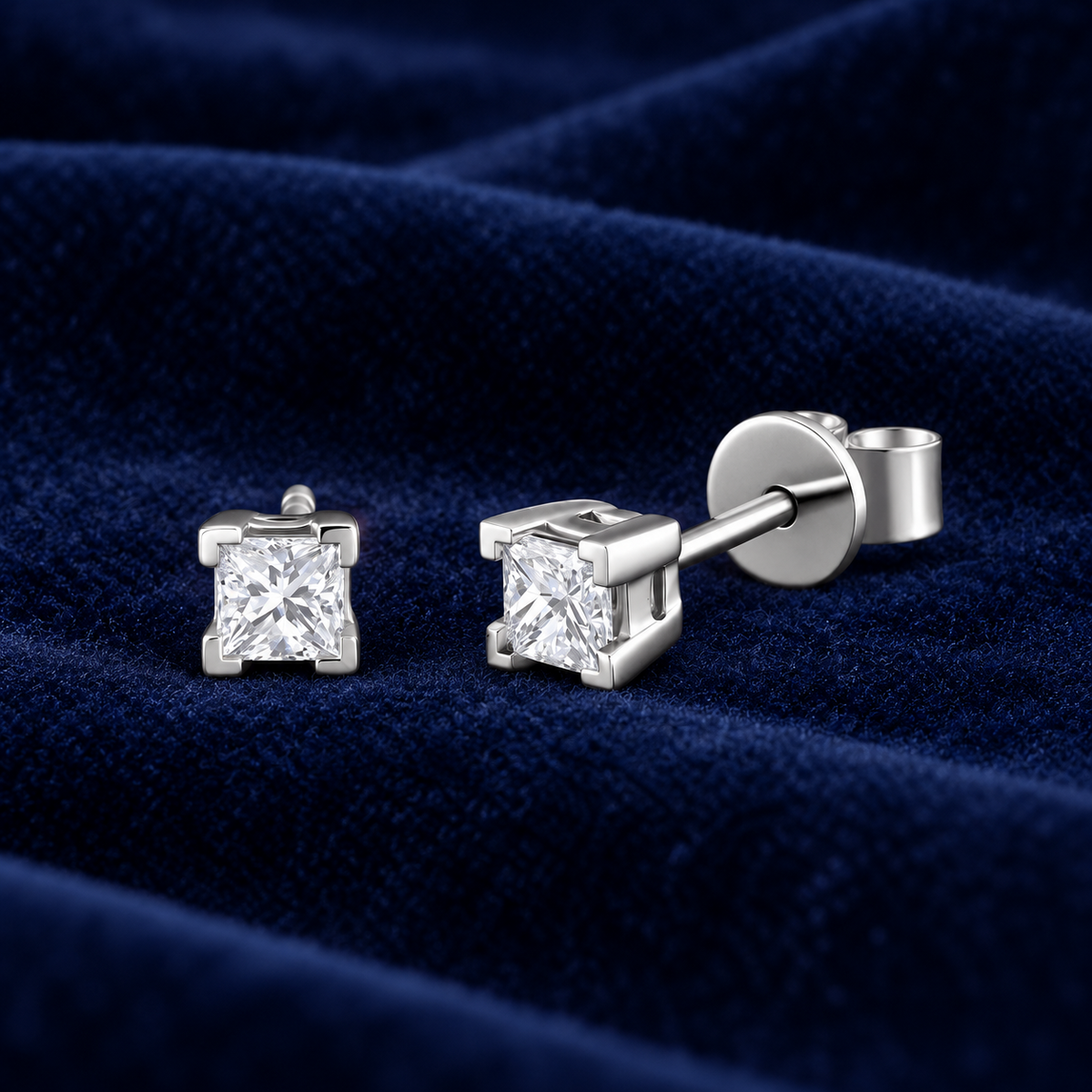 Square Diamond Solitaire Earrings 18ct White Gold 0.30ctw Princess Real Diamonds