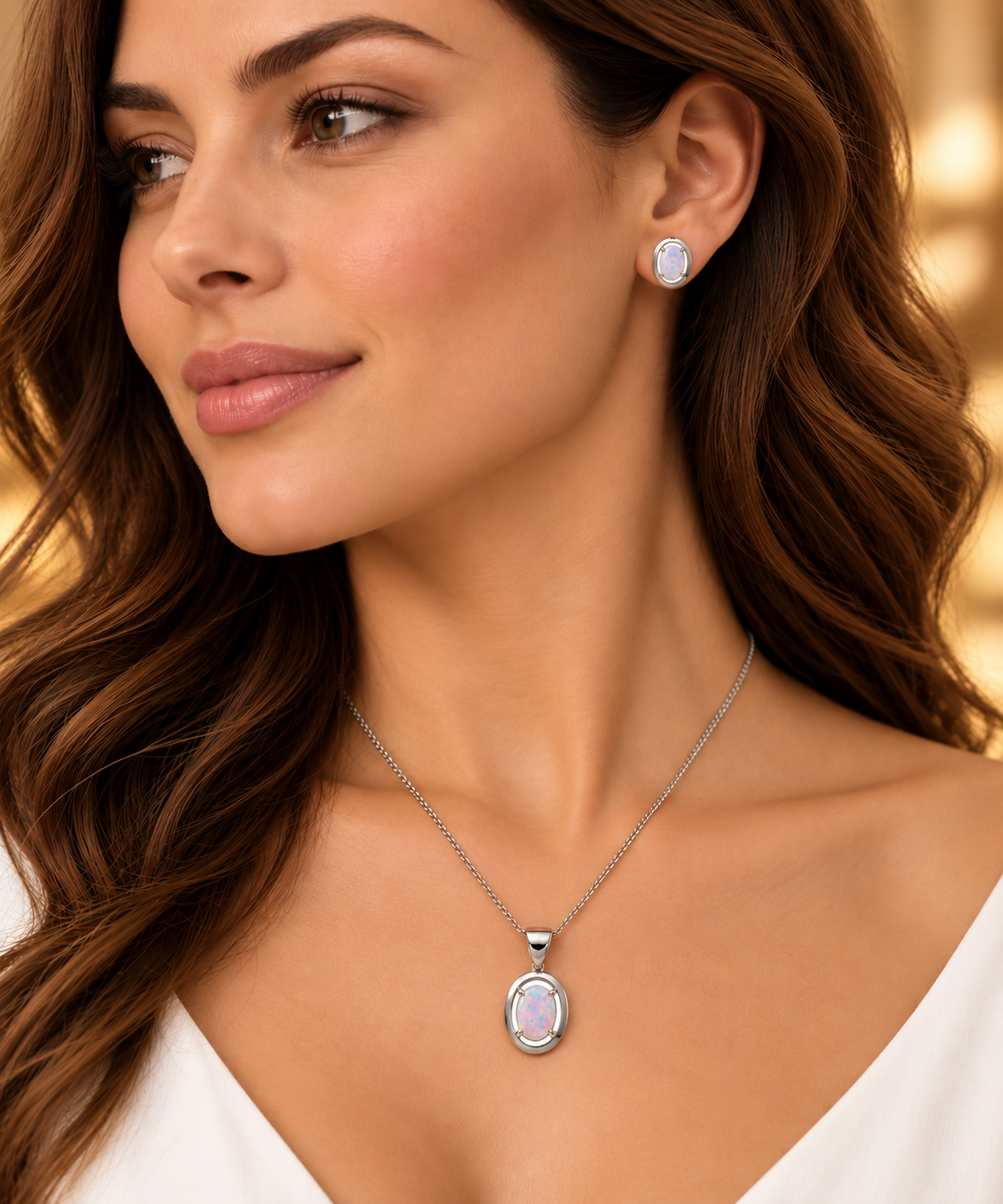 Real Opal Pendant and Matching Earrings Set Solid Sterling Silver 925