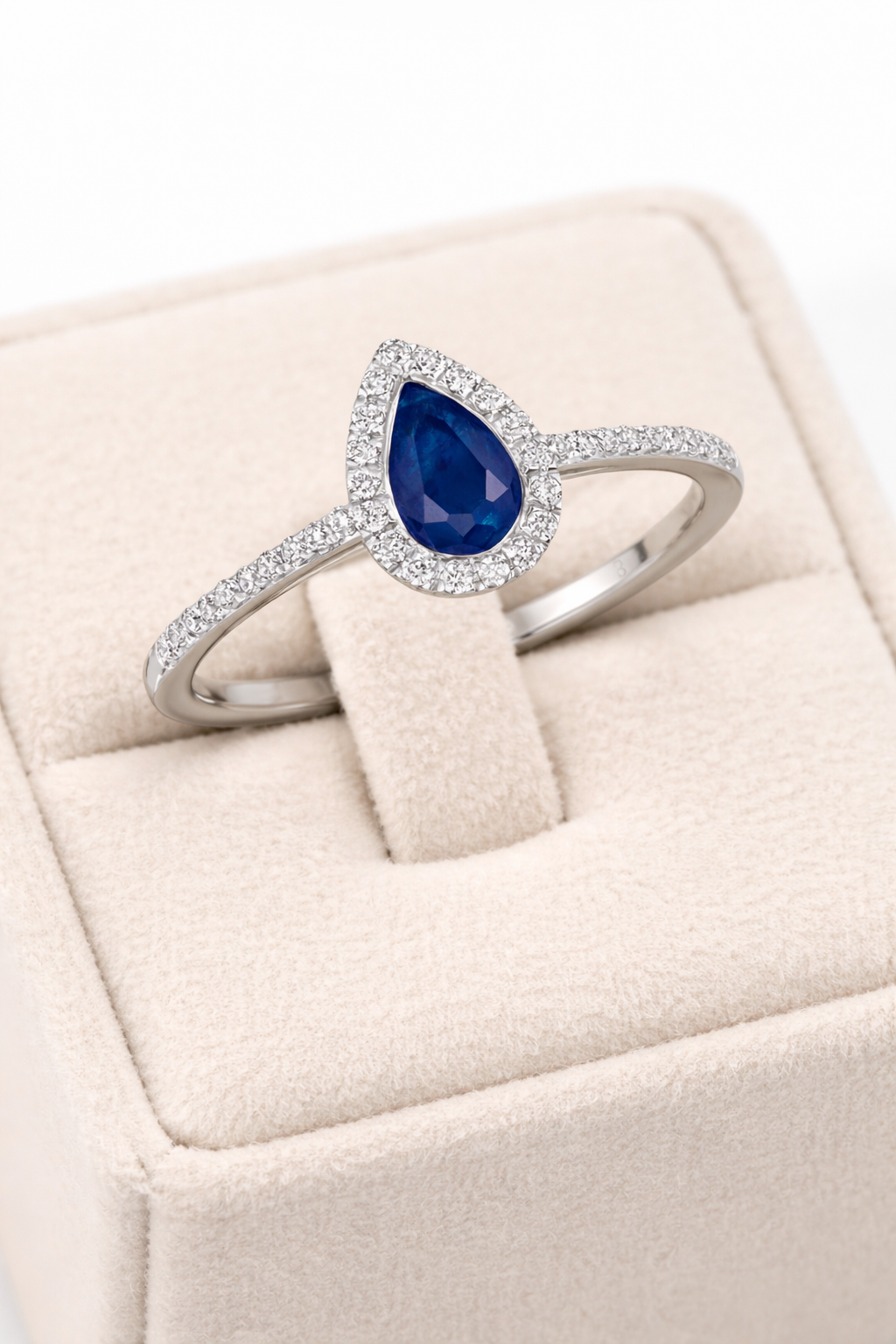 Real Sapphire and Diamond Pear Ring 9ct White Gold Teardrop Cluster Size J - Q