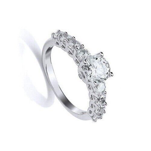 Solitaire Engagement Ring With Accents Platinum Plated on Solid Sterling Silver