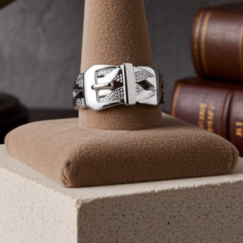 Mens Woven Buckle Ring Solid Sterling Silver Full Hallmark Size Q - Z+2