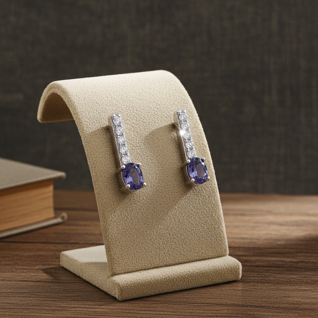 Tanzanite Drop Stud Earrings Solid Sterling Silver 925 Hallmark Rhodium Finish