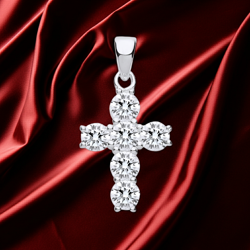 Sterling Silver Small Cross Pendant  925 Hallmark Rhodium Finish 14mm