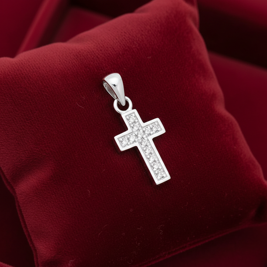 Sterling Silver Gemstone Cross Pendant 925 Hallmark 21mm Rhodium Finish