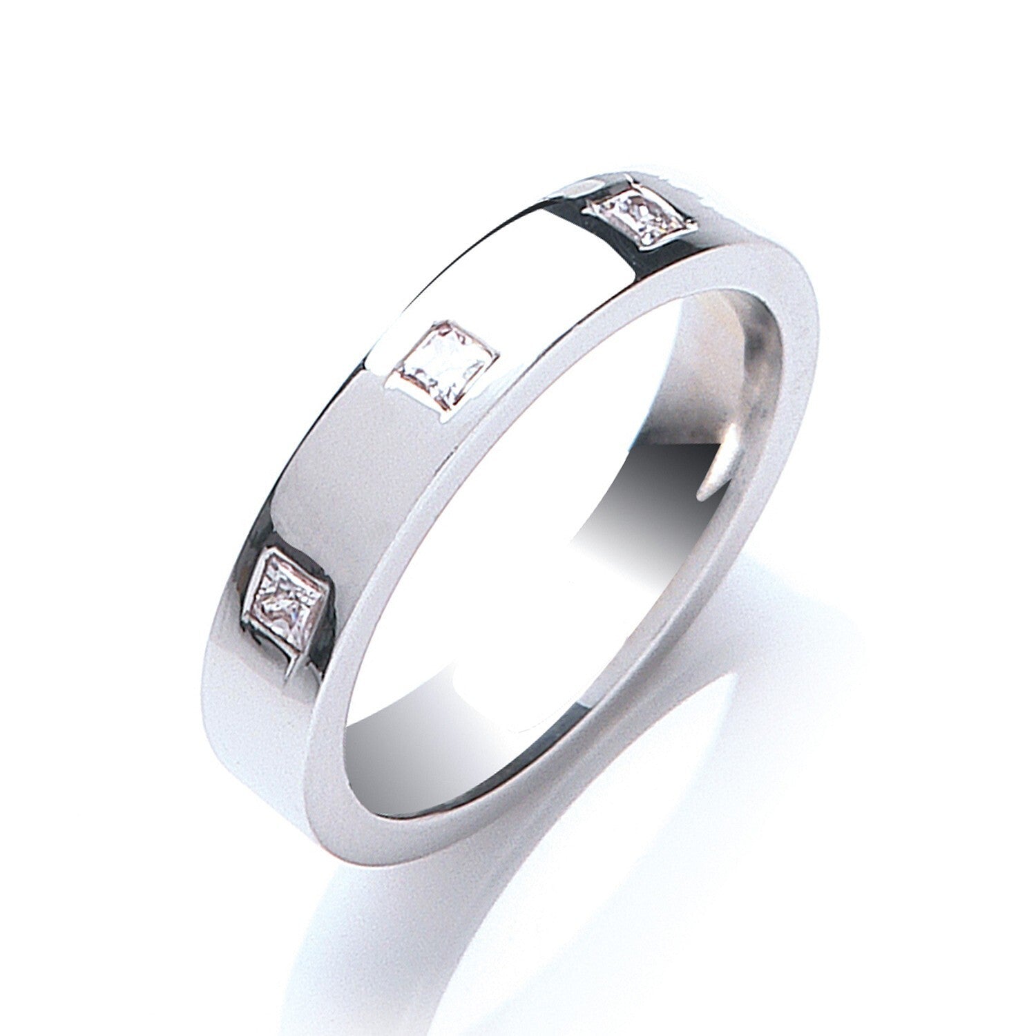 Diamond 4mm Flat Court Wedding Band 3 Princess Cut Diamonds 0.33ctw White Gold