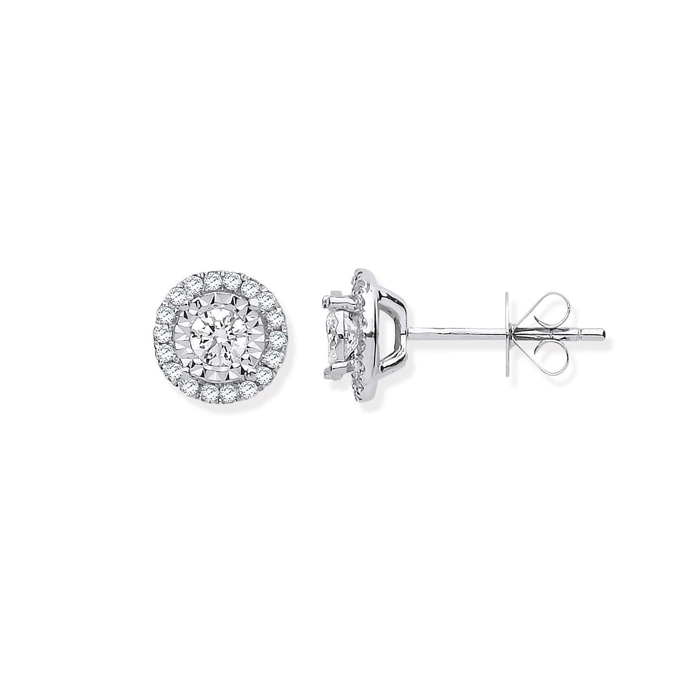 18ct White Gold Halo 0.50ctw Diamond Studs Hallmarked 8mm