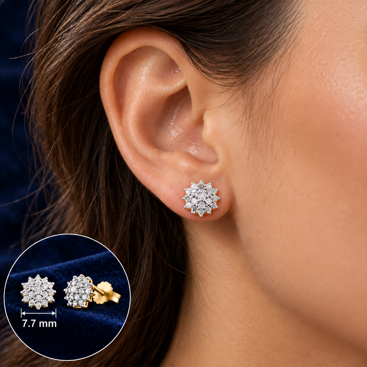 Real Diamond Cluster Earrings 9ct Yellow Gold 7.7mm Premium Mined Diamonds