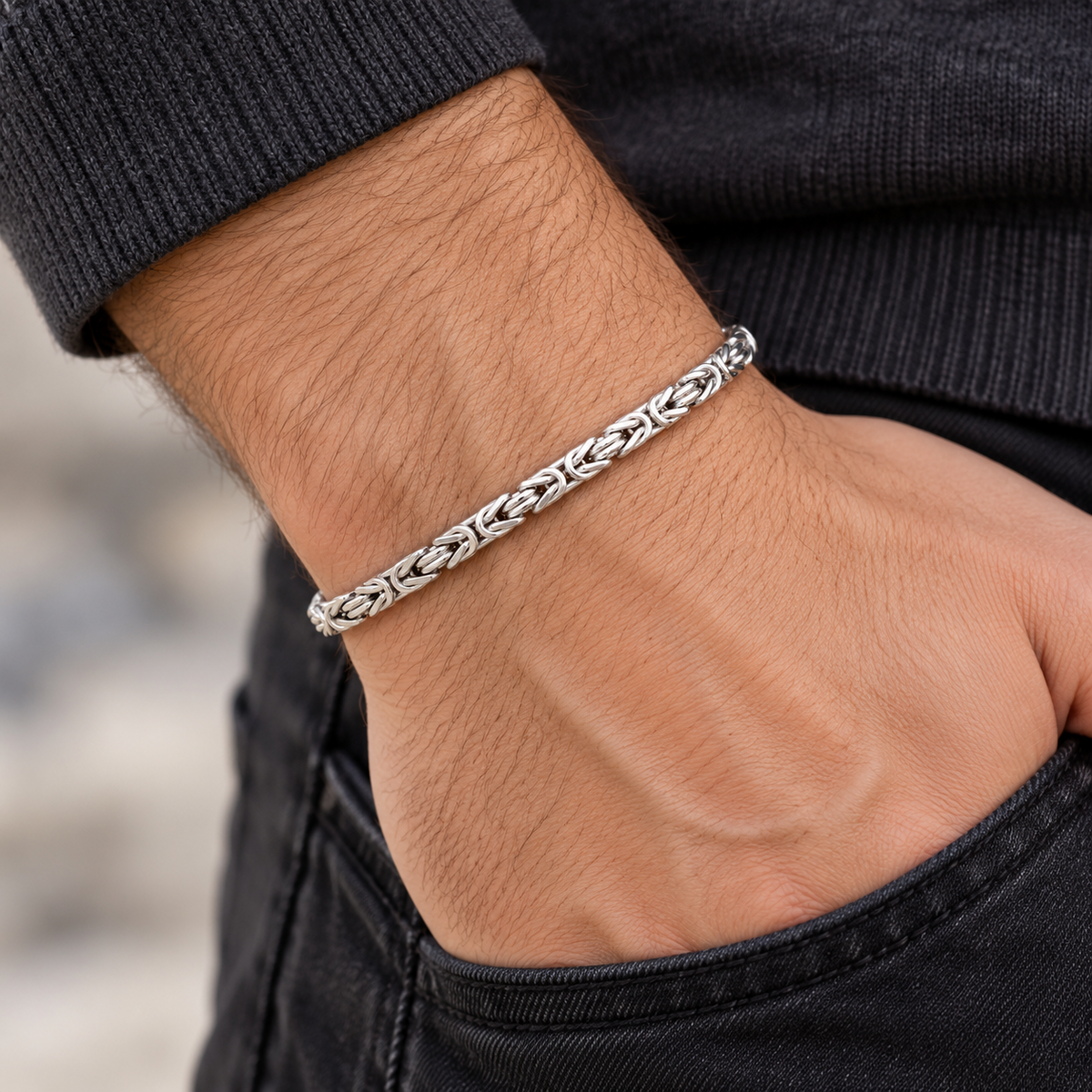 Men's Byzantine Bracelet Solid Silver British Made Hallmarked 8 " 4mm Wide