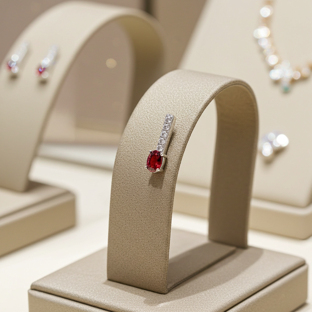 Ruby Drop Stud Earrings Solid Sterling Silver 925 Hallmark Rhodium Finish