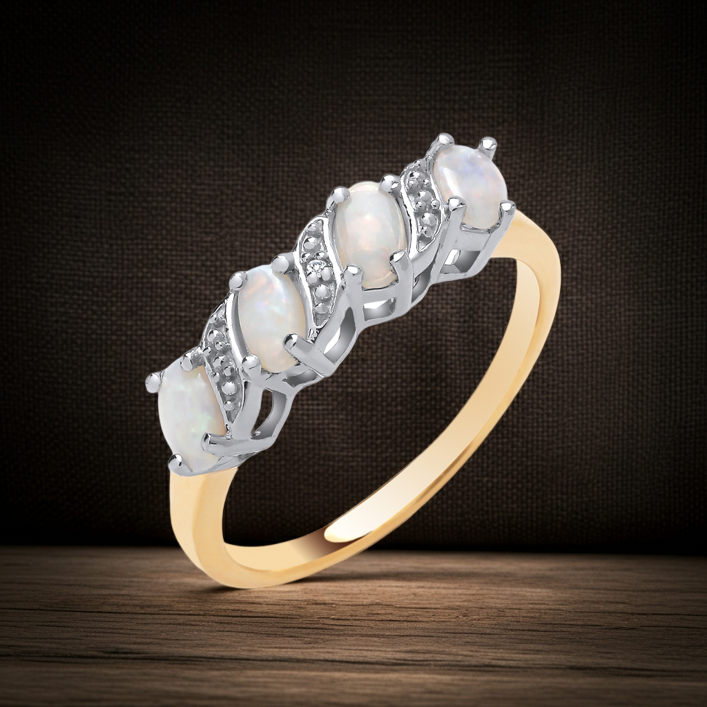 Natural Opal and Diamond Eternity Ring 18ct Gold on Sterling Silver 925 Size J-V