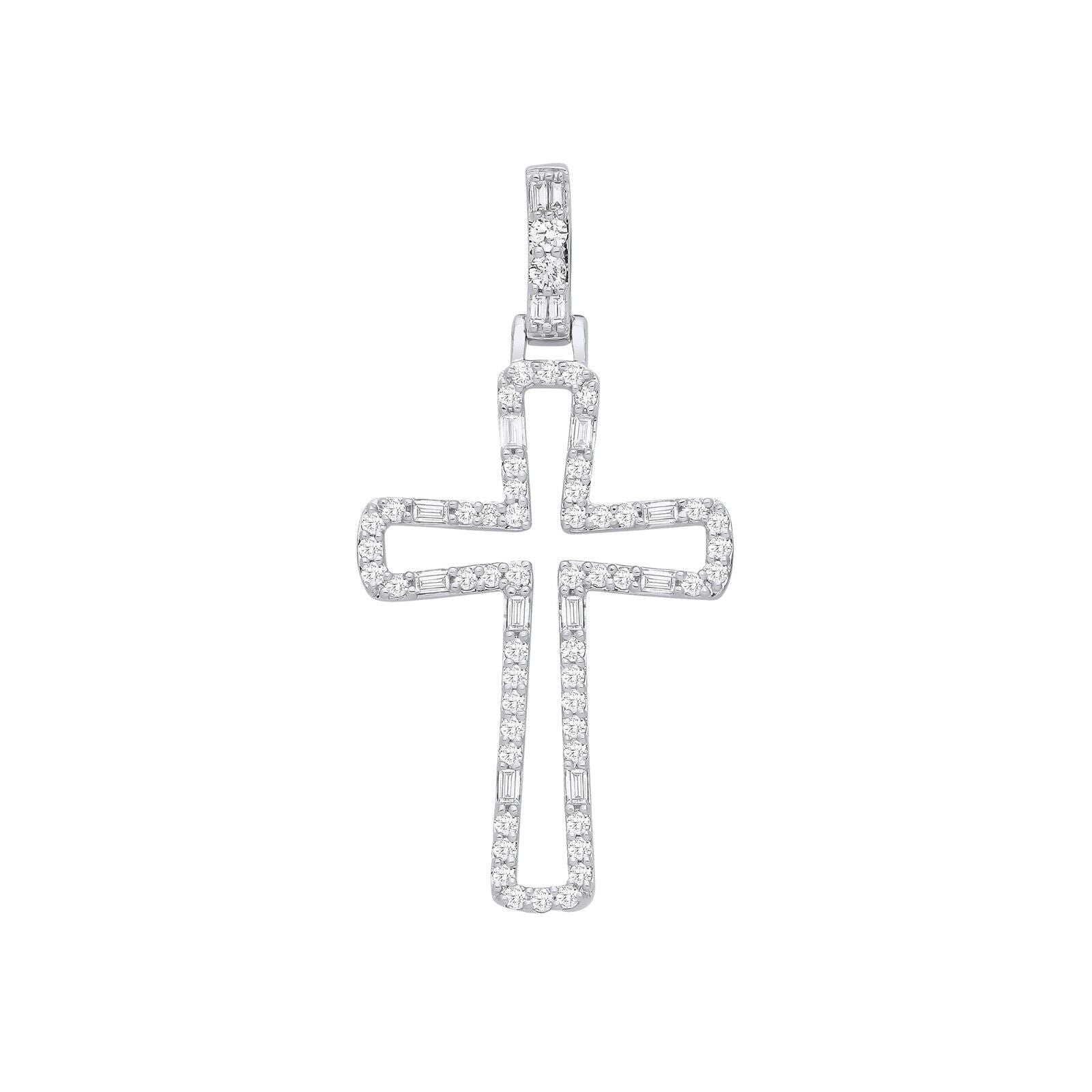 9ct White Gold 0.40ct Diamond Cross Pendant Hallmarked