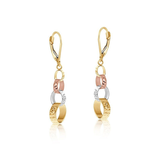 Three Colour Interlink Drop Earrings 9ct Yellow White and Rose Drops Hallmarked