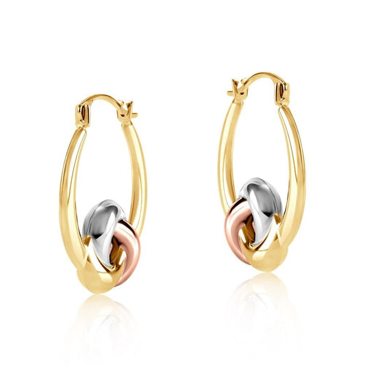 Three Colour Gold Knot Hoop Earrings 21 x 17mm Hallmarked Hoops