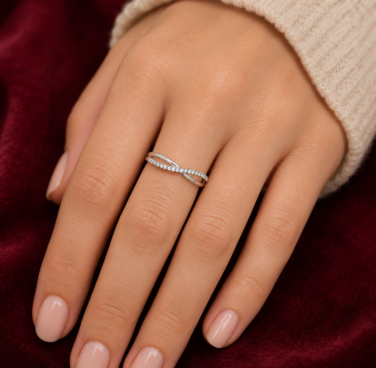 Sterling Silver Crossover Eternity Band Ring 925 Hallmark