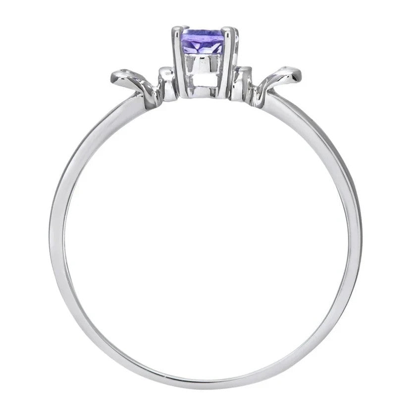 Natural Oval Blue Tanzanite & Diamond Heart Accent Ring White Gold Size JKLMNOPQ