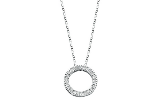 9ct White Gold 0.25ct Diamond Circle Pendant with 18in/45cm Chain