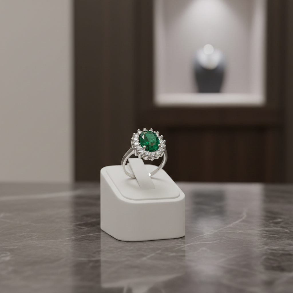 Sterling Silver Emerald Ring Large Cluster Engagement 925 Hallmark Size K-S