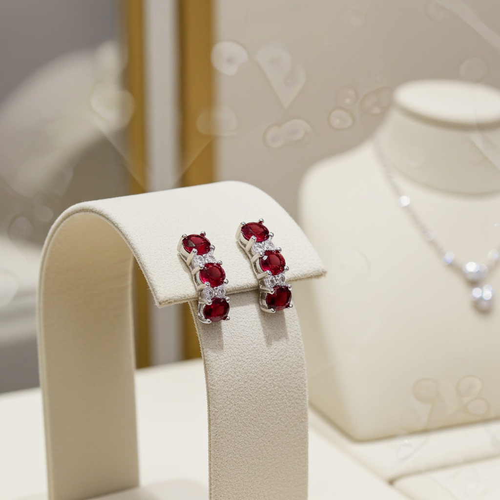 Ruby Drop Stud Earrings Solid Sterling Silver 925 Hallmark
