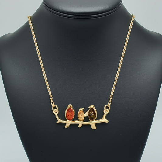 Natural Amber Bird Necklace 18ct Gold on Sterling Silver 925 Hallmark 16" Length