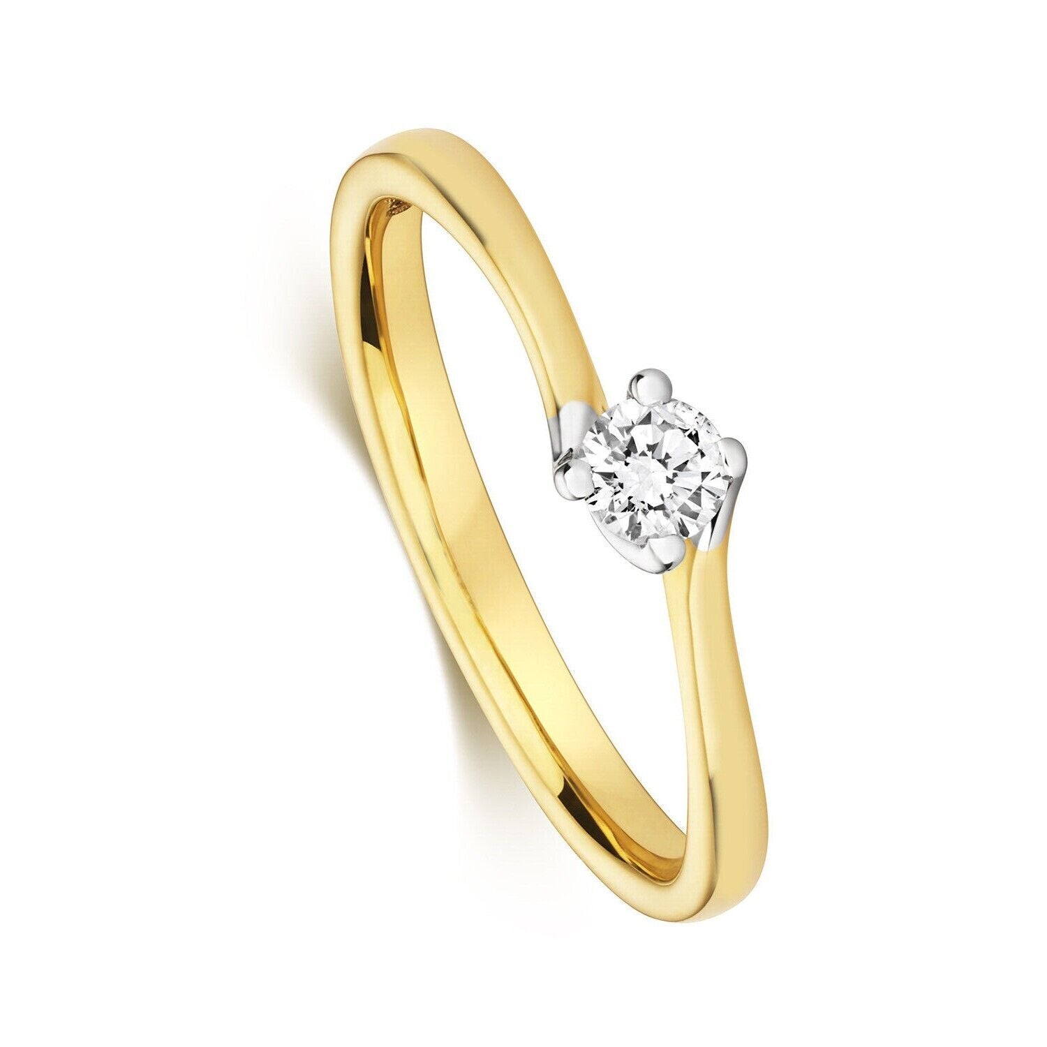 Real Diamond Twist Solitaire Ring 9ct Yellow Gold Engagement 0.15ctw Size J - Q