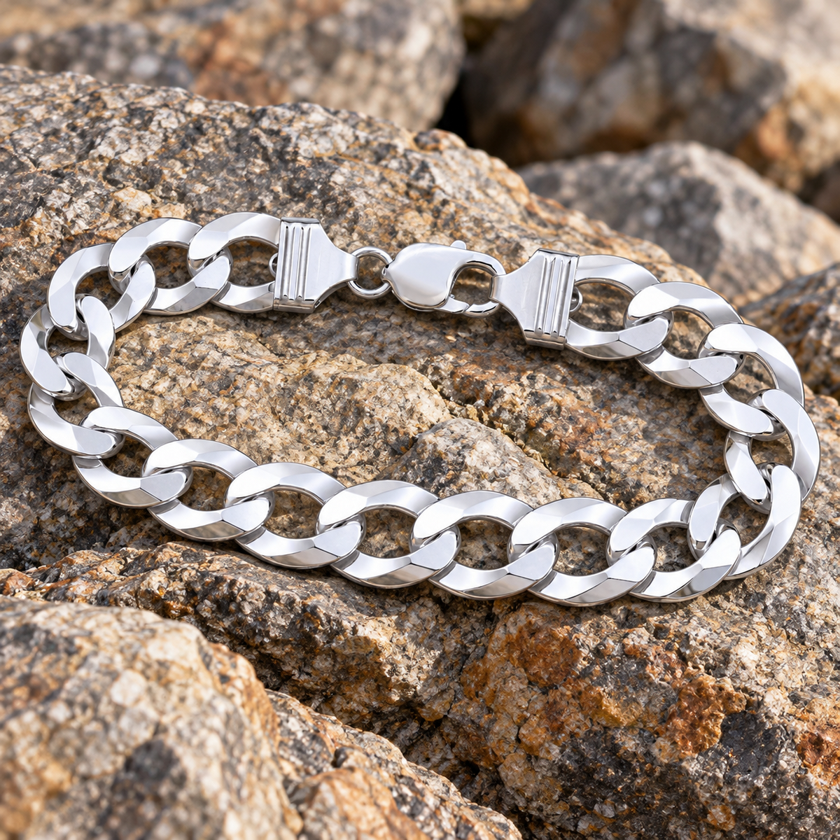 Men's Flat Curb Bracelet Sterling Silver 9" Hallmarked 16mm Wide