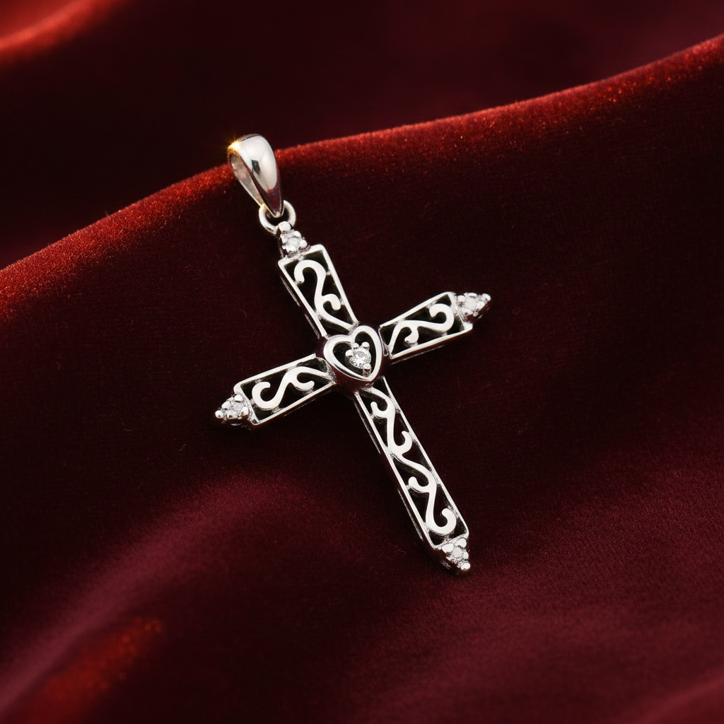 Natural Diamond Cross Pendant Solid Sterling Silver 925 Hallmark