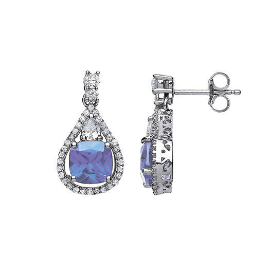 Opulent Tanzanite Drop Earrings Sterling Silver Rhodium Plated 925 Hallmark