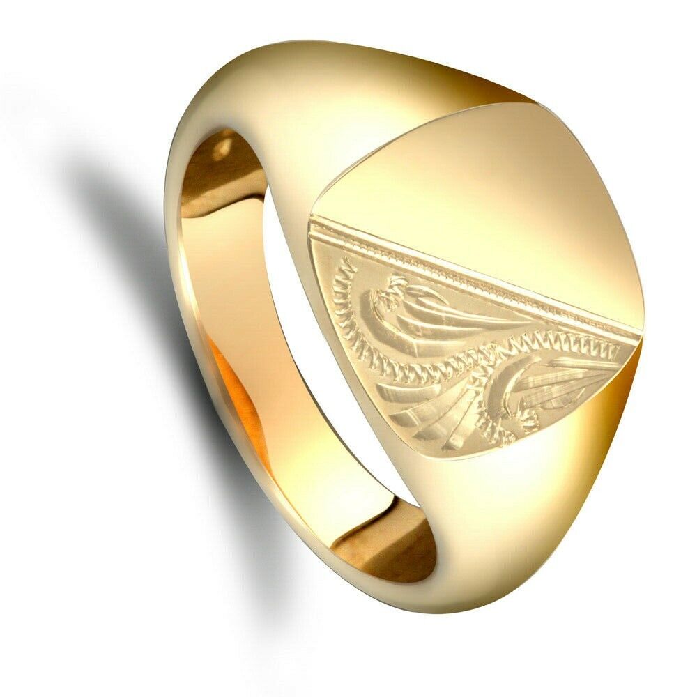 9ct Yellow Gold Gents Cushion Signet Ring Heavy Weight Hallmarked British Made