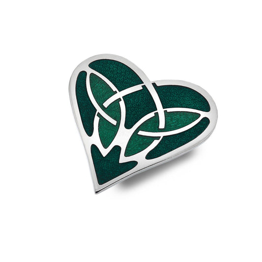 Green Celtic Heart Brooch Silver Plated Brand New Gift Packaging