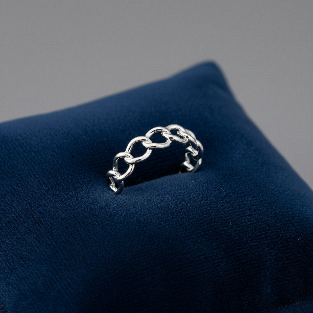 Sterling Silver Chain Ring Rhodium Finish 925 Hallmark Sizes K - S