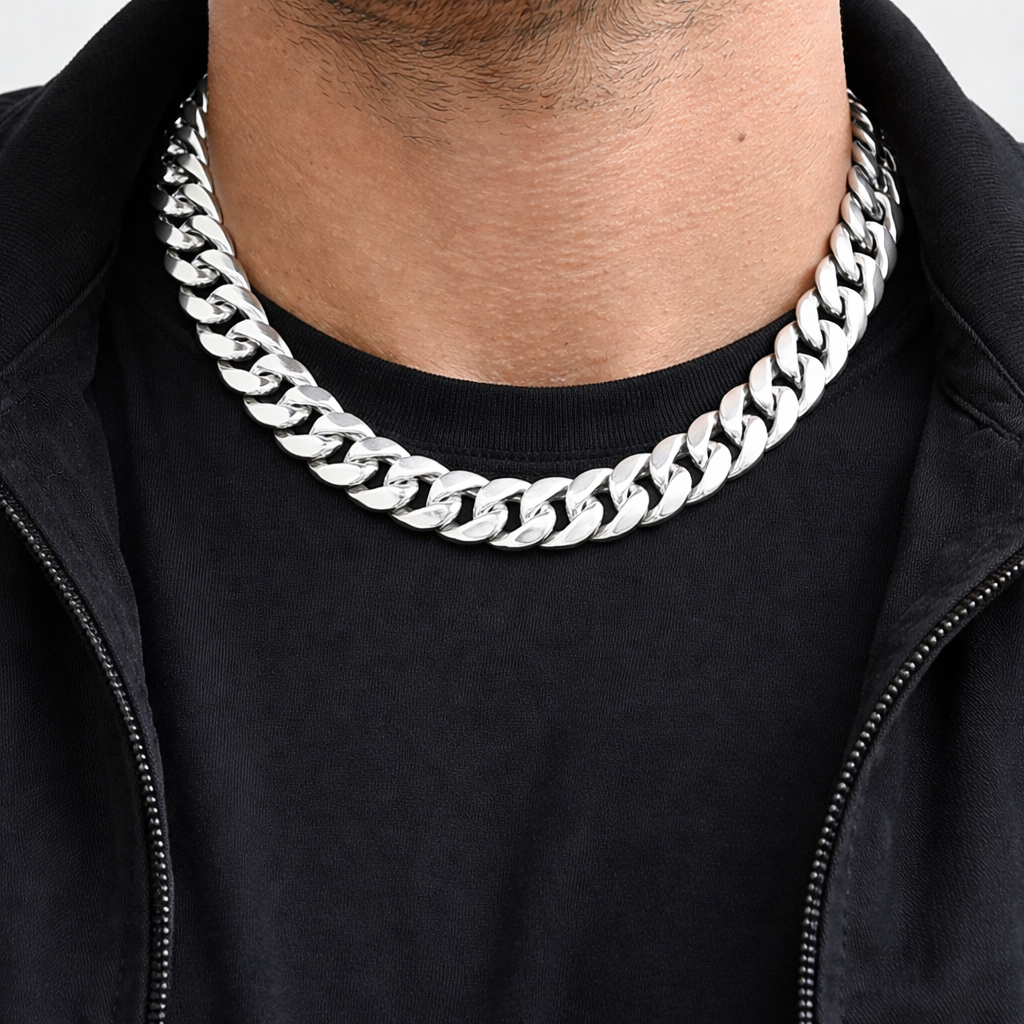 Men's Sterling Silver Cuban Chain Box Lock 13mm Wide 268 Grams 26" 66cm Hallmark