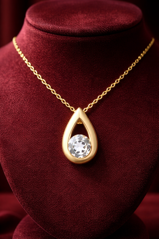 Natural Blue Topaz Teardrop Pendant Solid Yellow Gold 18" 46cm Length Chain