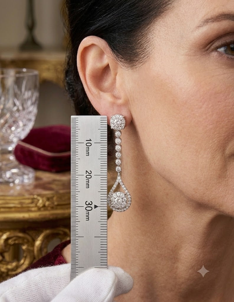 Diamond Cluster Drop Earrings 18ct White Gold Teardrop Dangle Halo Pierced