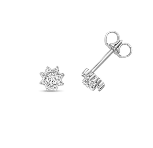 9ct White Gold Diamond Star Cluster Earrings 0.25ctw Real Diamonds Stud