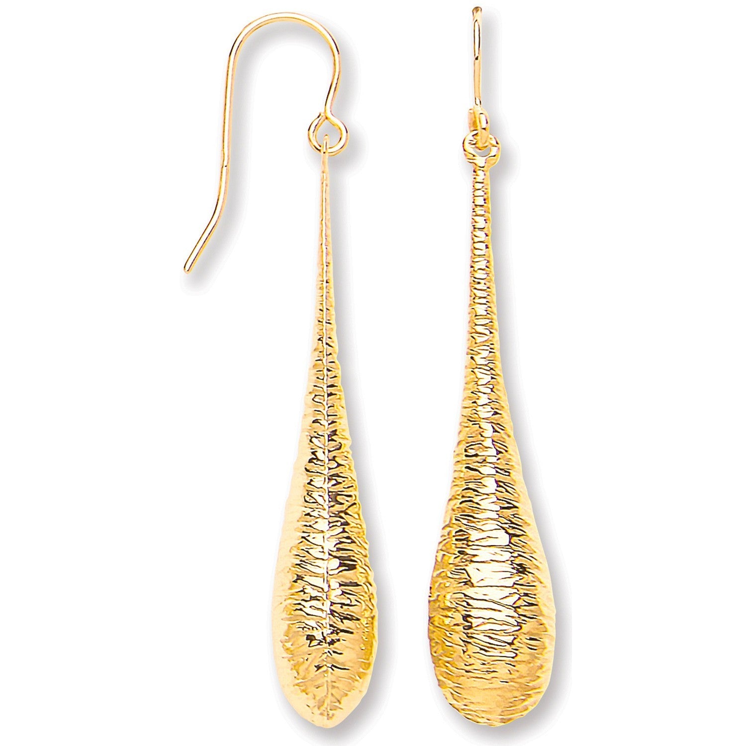Imprint Drop Hook Earrings 9ct Yellow Gold Drops 51mm Hallmarked