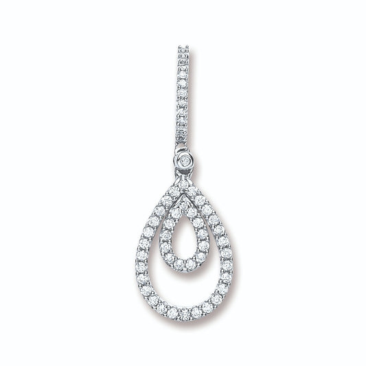 9ct White Gold 0.30ct Diamond Pear Drop Pendant Made in London