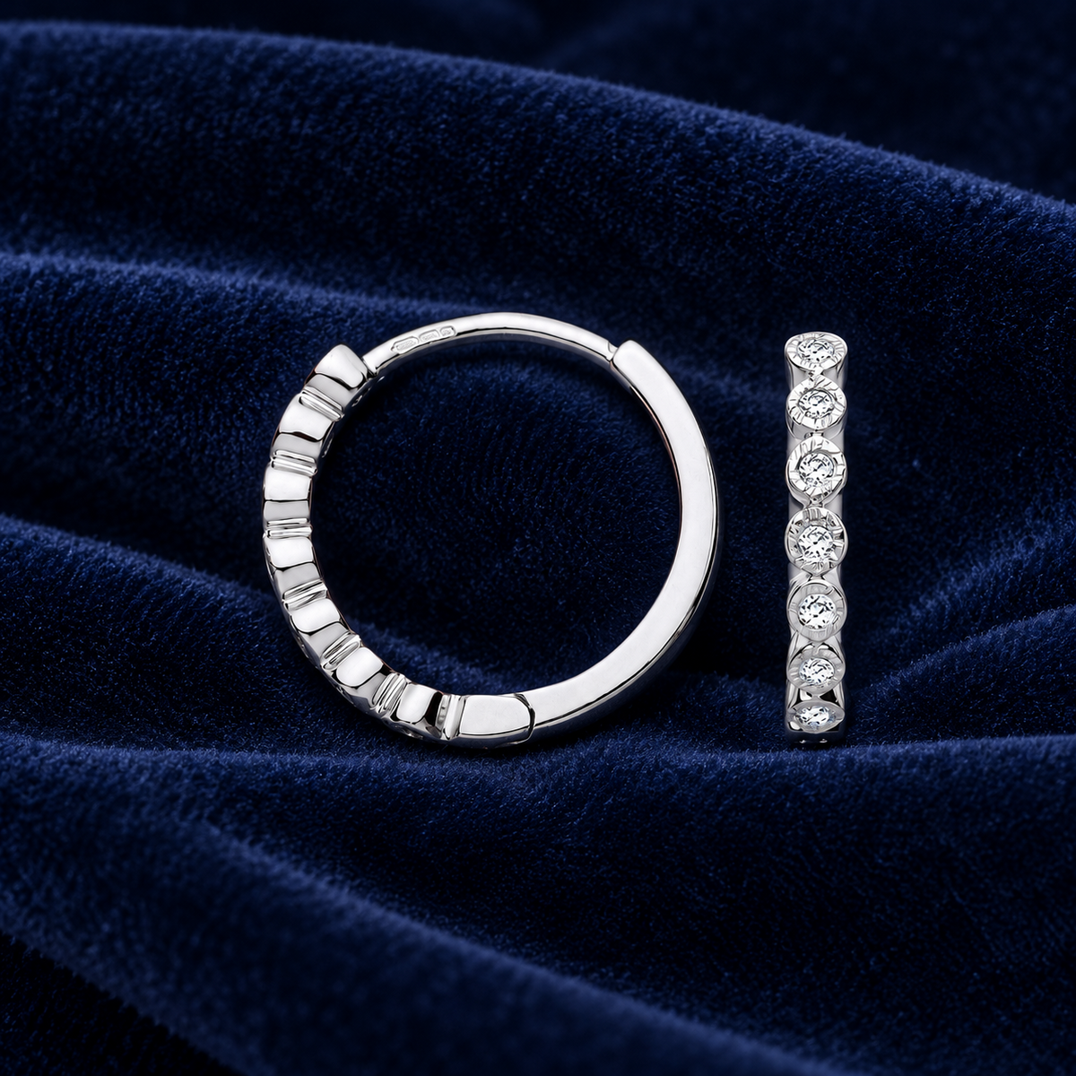 Real Diamond Hoop Earrings 9ct White Gold 15mm Diameter 0.10ctw Mined Diamonds
