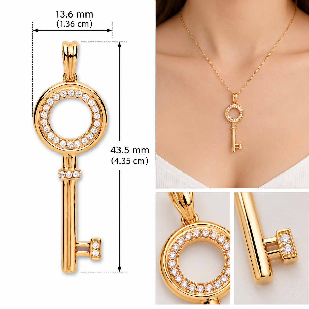 Natural Diamond Key Pendant 18ct Rose Gold Premium Genuine Diamonds
