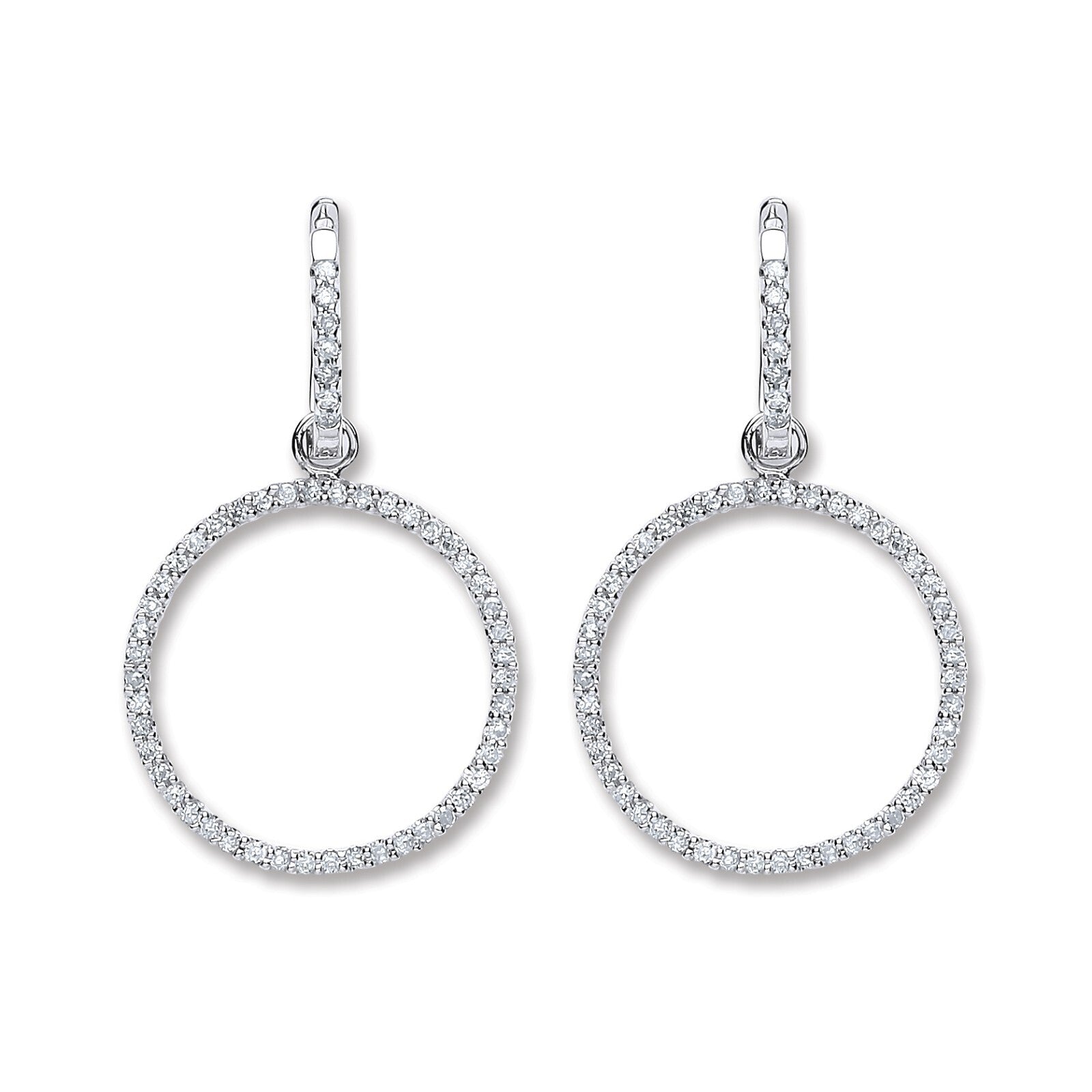 18ct White Gold Open Circle 0.55ct Diamond Drop Earrings Hallmarked British Made