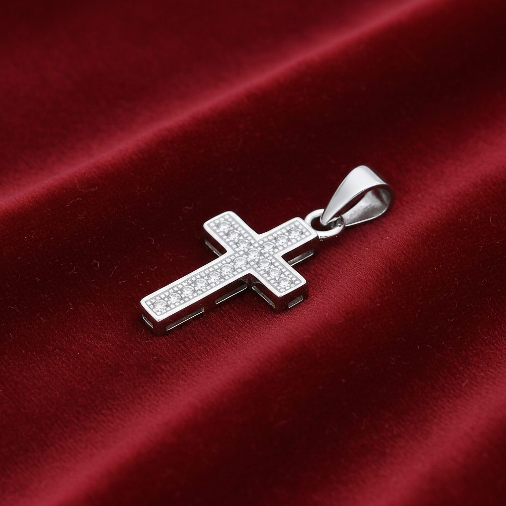 Sterling Silver Gemstone Cross Pendant  925 Hallmark Rhodium Finish 21mm