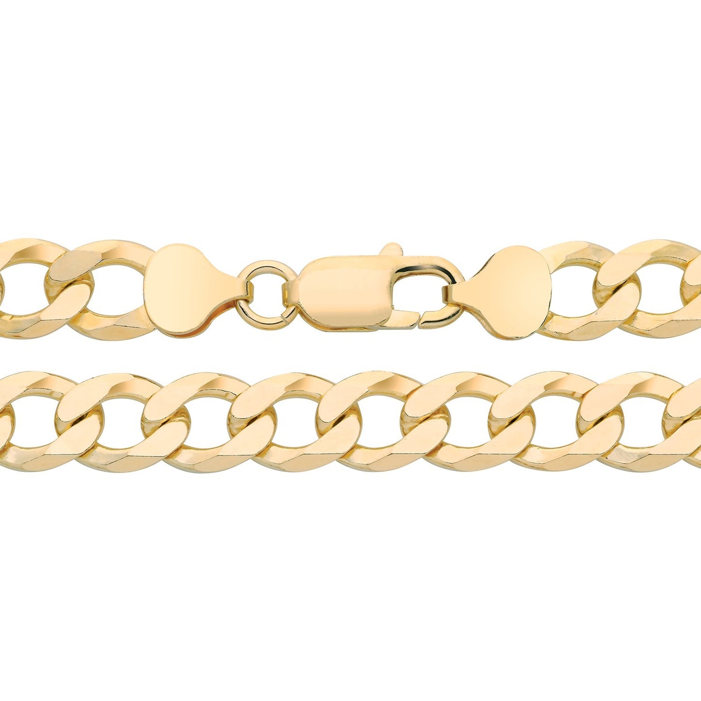 18ct Gold Flat Curb Chain on Solid Silver 20" 8.7mm Wide British Made Hallmark