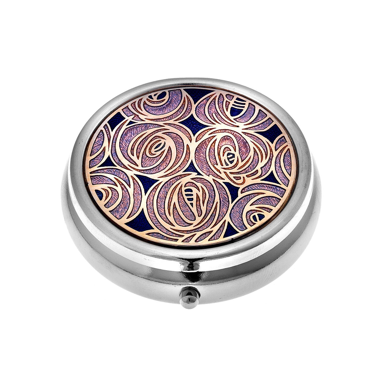 Large Pill Box Silver Plated Mackintosh Rose Roses Purple Brand New & Boxed